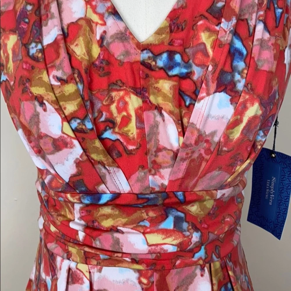 NWT SIMPLY VERA WANG Coral Pink Floral Midi Dress XS - Picture 2 of 13